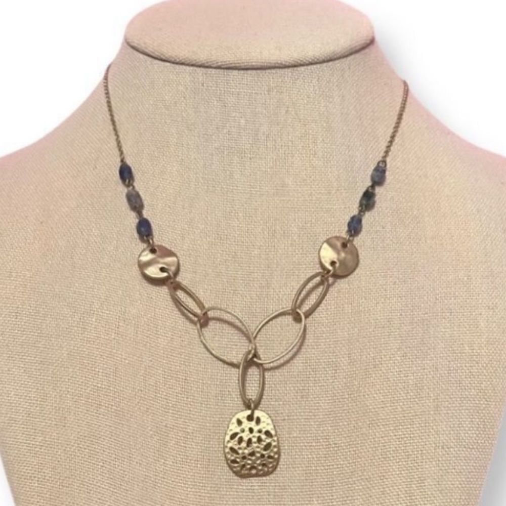 ⭐️3/$25⭐️ Gold Tone Necklace With Gold Pendant and Dark Color Stones